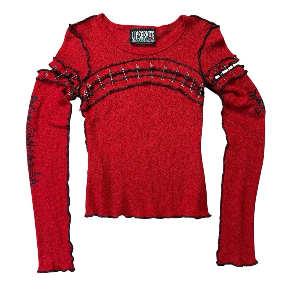 RARE Vintage Y2K Lip Service Goth Punk Safety Pin Top Size Small